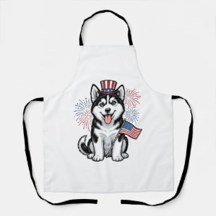 Delantal Camiseta de grabado vintage de cachorro husky patr