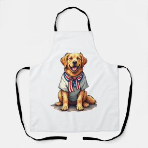 Delantal Camiseta de grabado vintage de perro dorado patrió