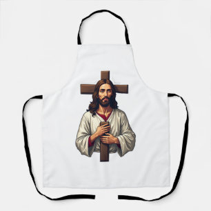 Delantal Camiseta de grabado vintage retrato cruz de Jesús