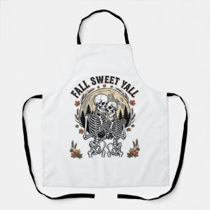 Delantal Camiseta de pareja de esqueletos otoñales grabado