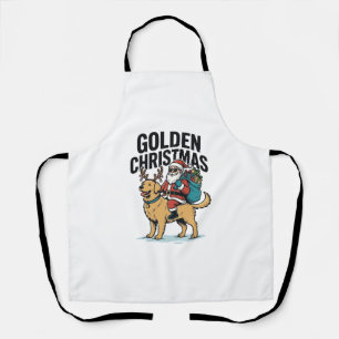 Delantal Camiseta de Santa de Navidad Dorado montando Retri