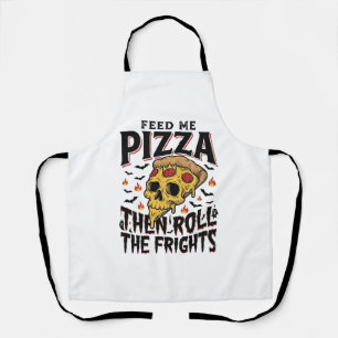 Delantal Camiseta de terror de pizza grabado vintage noche