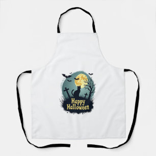 Delantal Camiseta Feliz Halloween con Gato en Cementerio -