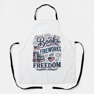 Delantal Camiseta Lector Patriótico Libros Fuegos Artificia