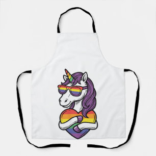 Delantal Camiseta Orgullo Corazón Unicornio Arcoíris Vintag