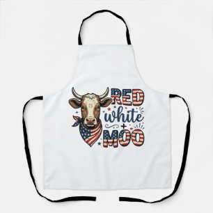 Delantal Camiseta Patriótica Vaca Roja Blanca Moo 4 de Juli