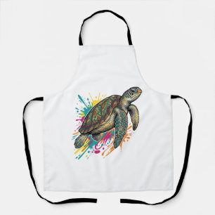 Delantal Camiseta Splash de Color de Tortuga Marina Grabado