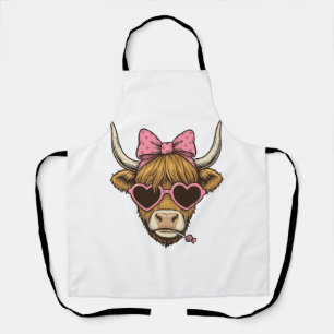 Delantal Camiseta Vintage de Cute Highland Cow Heart Glasse