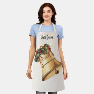 Delantal Campanas doradas de Navidad vintage, saludos de la