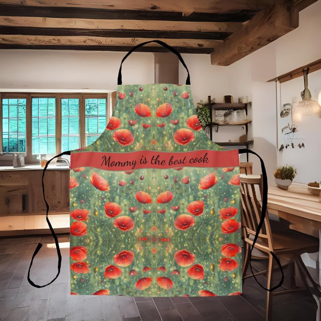 Delantal Campo brillante de amapolas rojas, personalizable (Subido por el creador)