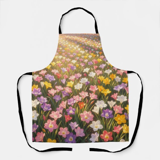Delantal Campo de Flores de Lirio Arcoíris Vibrante (Anverso)
