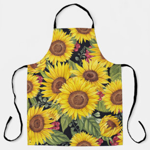 Delantal Campo de girasoles: fondo negro de acuarela