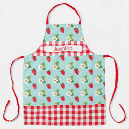 Delantal Campos de fresa Red Gingham Check Personalizado