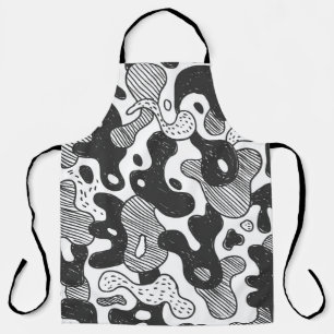 Delantal camuflaje de estilo doodle abstracto, negro