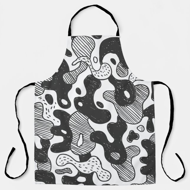 Delantal camuflaje de estilo doodle abstracto, negro (Anverso)