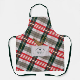 Delantal Candy Cane Plaid Fake Pocket & Wooden Spoisk