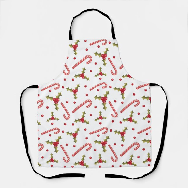 Delantal Candy Canes y Holly Seamless Pattern (Anverso)