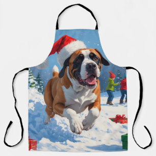 Delantal Cane Corso corriendo en la nieve con sombrero de N