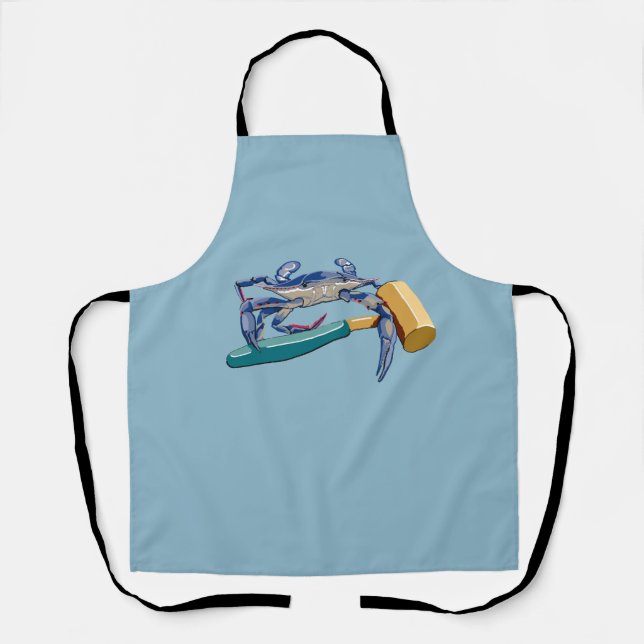 Delantal Cangrejo azul dibujado a mano con hervidor de cang (Anverso)