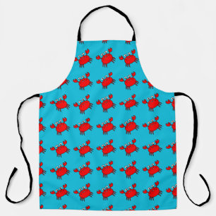 Delantal Cangrejos Rojos Adorables Patrón en Azul Acuático