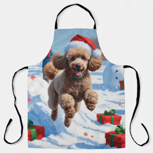 Delantal Caniche corriendo en la nieve con sombrero de Navi