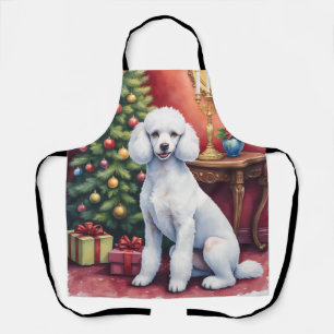 Delantal Caniche Elegante Junto al Árbol de Navidad Perro d
