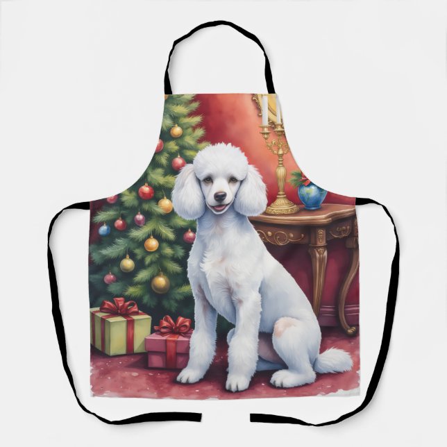 Delantal Caniche Elegante Junto al Árbol de Navidad Perro d (Anverso)