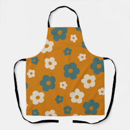 Delantal Caprichoso Floral Retro Marrón y Azul, Alegre