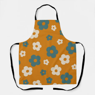 Delantal Caprichoso Floral Retro Marrón y Azul, Alegre