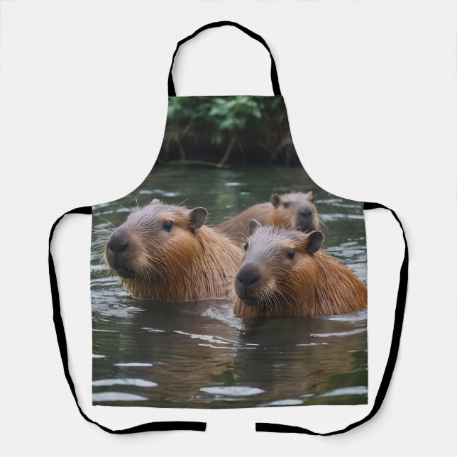 Delantal Capybaras Nadando En El Río,  (Anverso)
