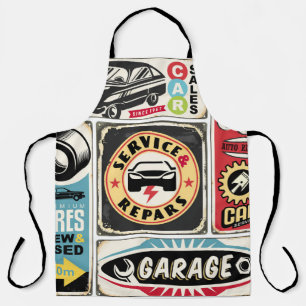 Delantal Car service and repair retro signs collection. Vin