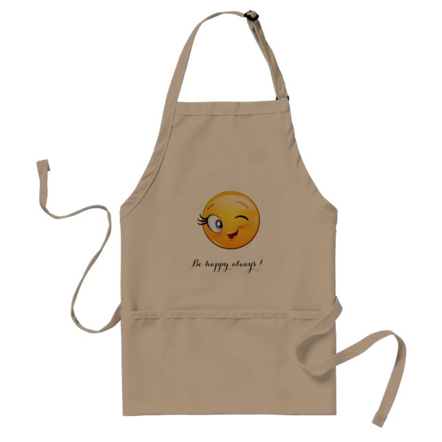 Delantal Cara de Emoji guiñando adorable - Sé feliz siempre (Frente)