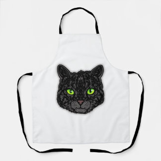 Delantal Cara de gato negro con ojos verdes Animal de moda