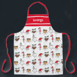 Delantal Caracteres de Navidades personalizados<br><div class="desc">Este delantal de Navidades personalizados presenta la "tripulación de Navidades". Un grupo de lindos personajes de Navidades pequeños que adoran divertirse y hacer travesuras a los Navidades. El equipo incluye a Snowman,  Santa Hat,  Navidades Pudding,  Mince Pie y Candy Cane.</div>