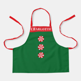 Delantal Caramelo de Menta Rojo Verde Navidad Personalizado