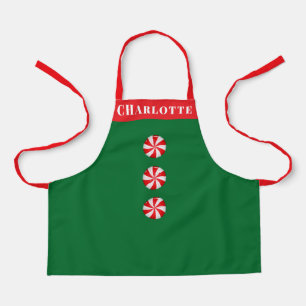 Delantal Caramelo de Menta Rojo Verde Navidad Personalizado