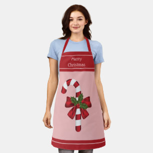 Delantal Caramelo de Navidad Rojo y Blanco Caña Feliz Navid