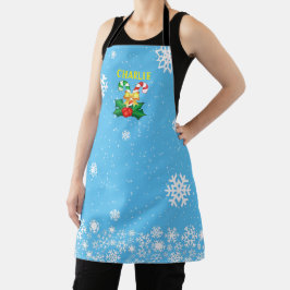 Delantal Caramelos Navideños y Copos de Nieve AZUL