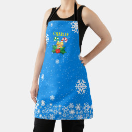 Delantal Caramelos Navideños y Copos de Nieve Brillantes AZ