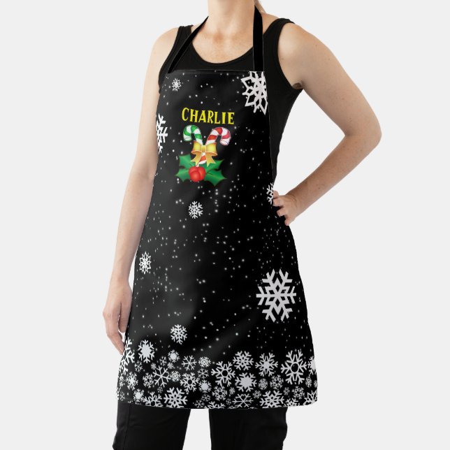 Delantal Caramelos Navideños y Copos de Nieve NEGRO (in situ)