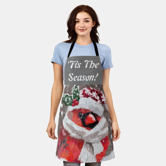 Delantal Cardenal Bird Scarf y Gorra en Navidades de nieve (Gastado)