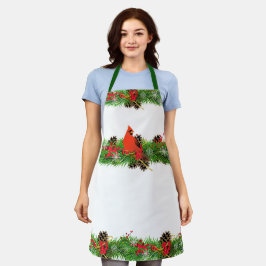 Delantal Cardenal de Navidad y Verdor Navideño / Blanco