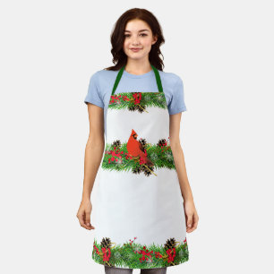 Delantal Cardenal de Navidad y Verdor Navideño / Blanco