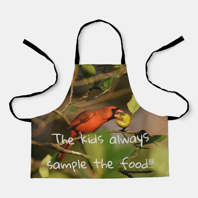 Delantal Cardenal del Norte Muestrando Algunas Frutas (Anverso)