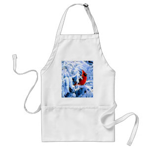 Delantal Cardenal rojo en la nieve de invierno