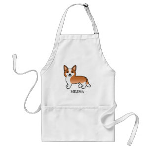 Delantal Cardigan Welsh Corgi perro rojo y blanco y nombre