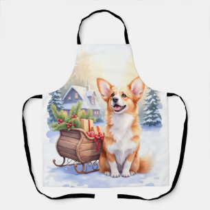 Delantal Cardigan Welsh Corgi Trineo Festivo Arte de Navida