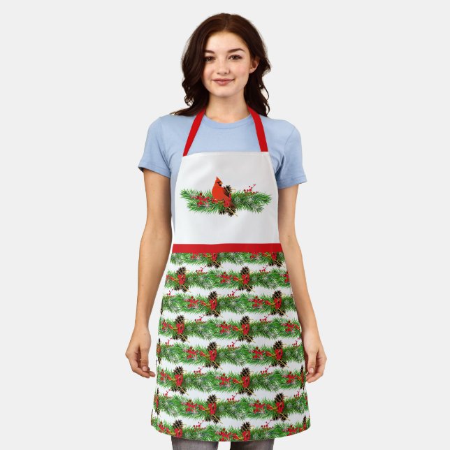 Delantal Cardinal de Navidad Piña Vegetación Navideña  (Gastado)