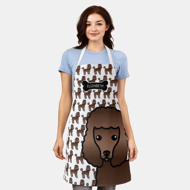 Delantal Caricatura de juguete marrón perro y nombre (Gastado)
