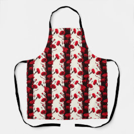 Delantal Carnación elegante de franjas florales blancas roj